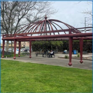 a picnic shelter at an outdoor park